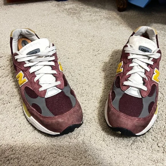$369 Authentic NEW BALANCE 992 Made in USA Men's Burgundy Suede Trainers Sz.10.5
